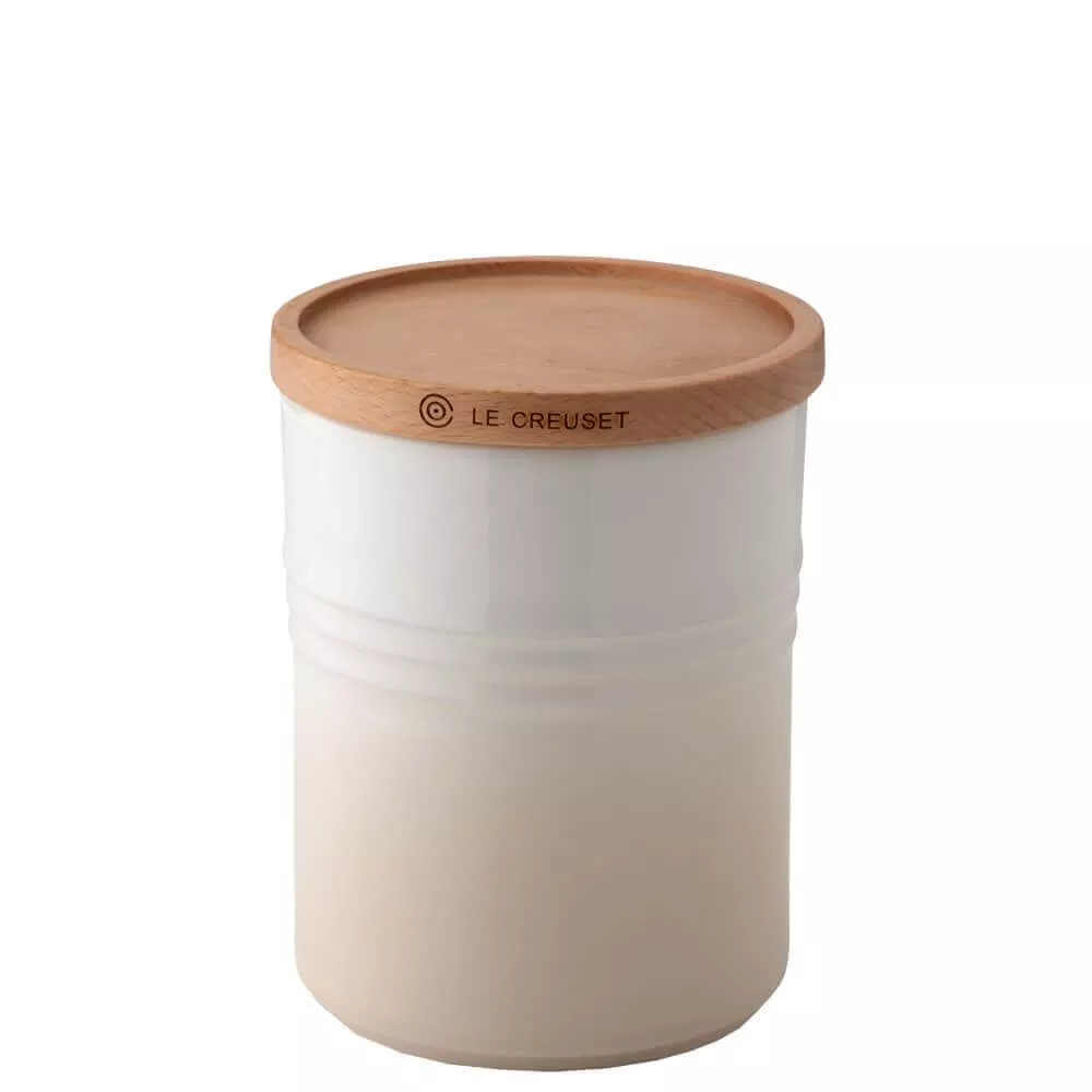 Le Creuset Meringue Stoneware Medium Storage Jar with Wooden Lid